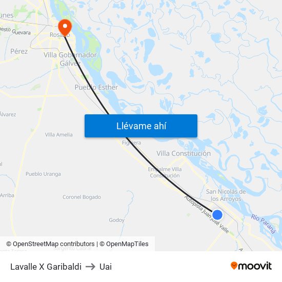 Lavalle X Garibaldi to Uai map