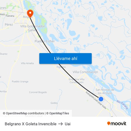 Belgrano X Goleta Invencible to Uai map