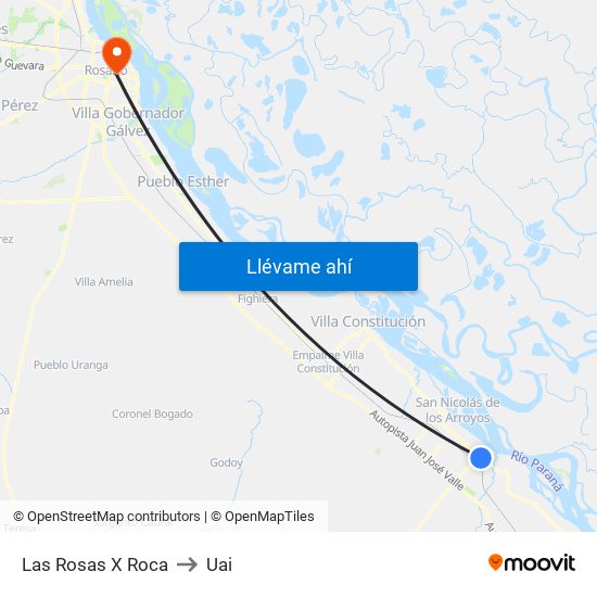 Las Rosas X Roca to Uai map