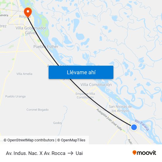 Av. Indus. Nac. X Av. Rocca to Uai map