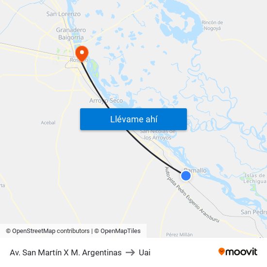 Av. San Martín X M. Argentinas to Uai map