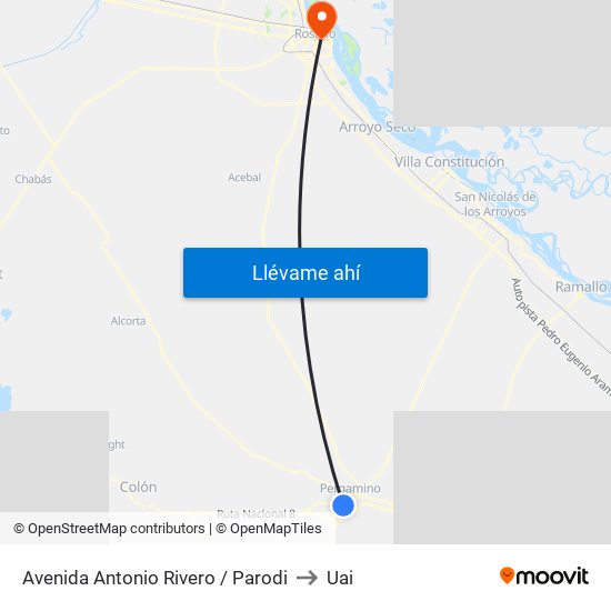 Avenida Antonio Rivero / Parodi to Uai map