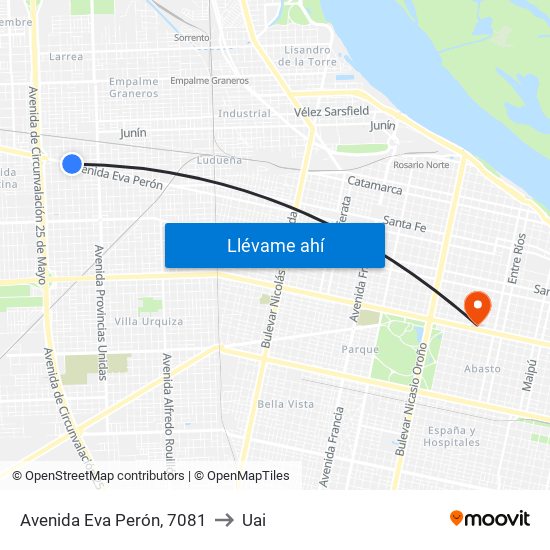 Avenida Eva Perón, 7081 to Uai map