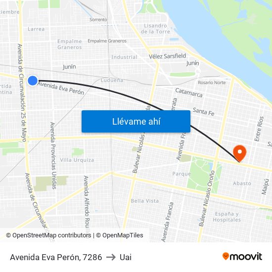 Avenida Eva Perón, 7286 to Uai map