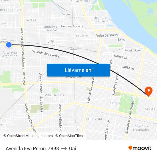 Avenida Eva Perón, 7898 to Uai map