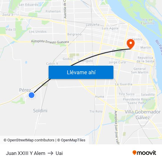 Juan XXIII Y Alem to Uai map