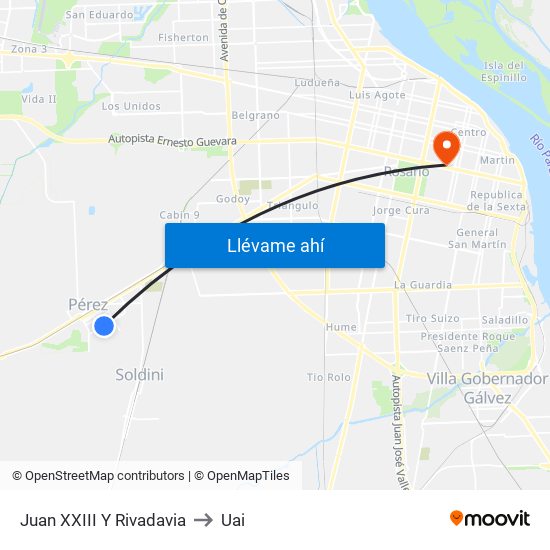 Juan XXIII Y Rivadavia to Uai map