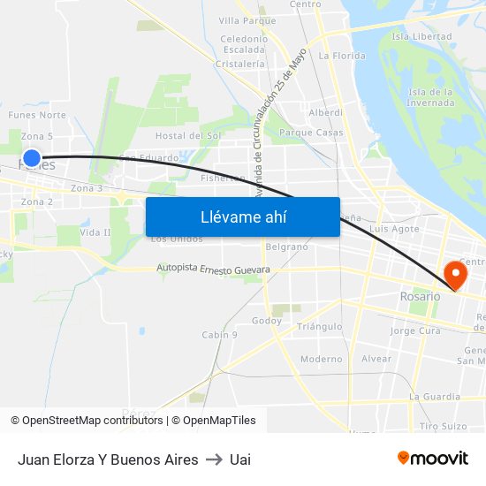 Juan Elorza Y Buenos Aires to Uai map