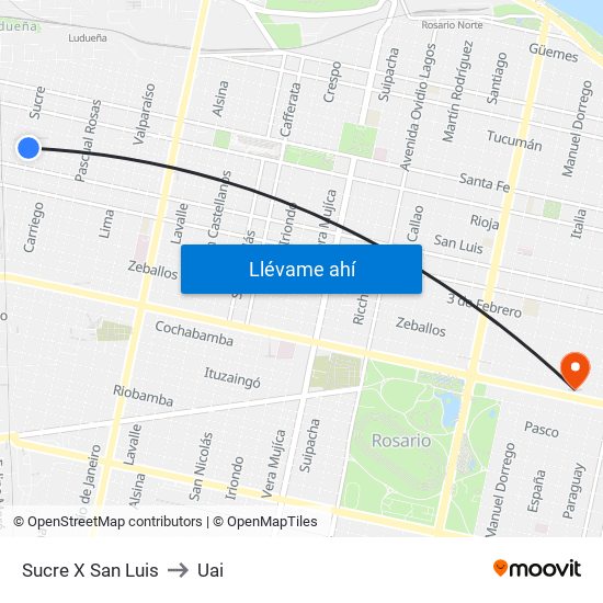 Sucre X San Luis to Uai map