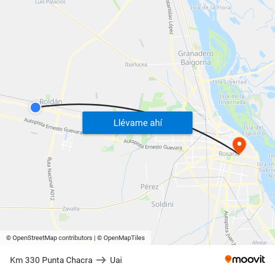 Km 330 Punta Chacra to Uai map