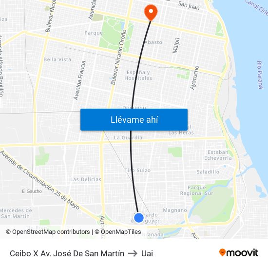 Ceibo X Av. José De San Martín to Uai map