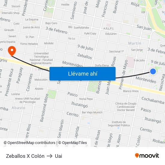 Zeballos X Colón to Uai map