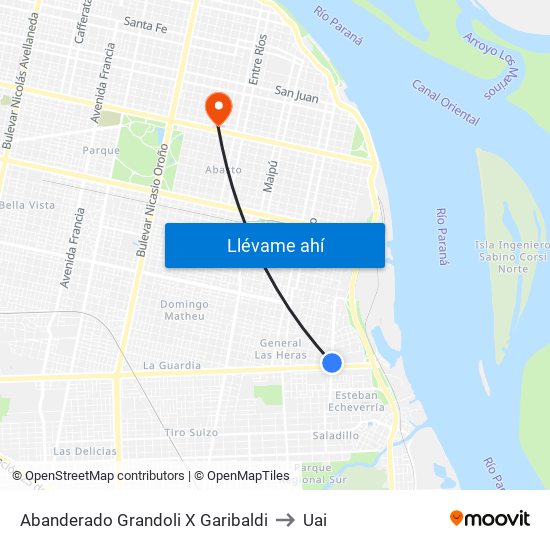 Abanderado Grandoli X Garibaldi to Uai map