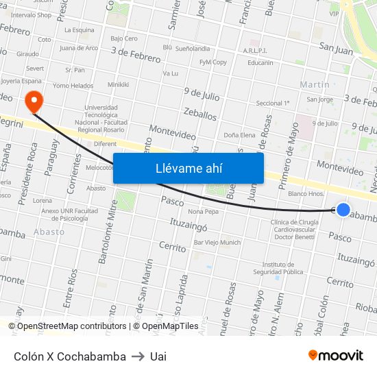 Colón X Cochabamba to Uai map