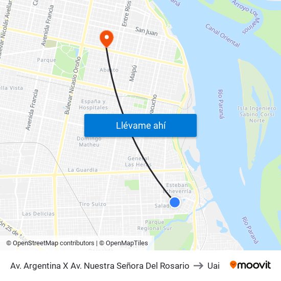 Av. Argentina X Av. Nuestra Señora Del Rosario to Uai map