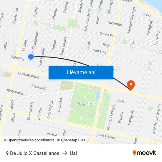 9 De Julio X Castellanos to Uai map