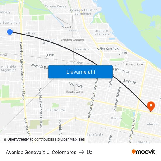 Avenida Génova X J. Colombres to Uai map