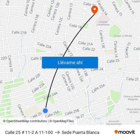 Calle 25 # 11-2 A 11-100 to Sede Puerta Blanca map