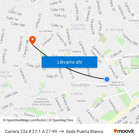 Carrera 23a # 27-1 A 27-99 to Sede Puerta Blanca map