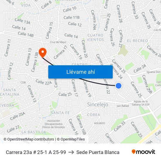 Carrera 23a # 25-1 A 25-99 to Sede Puerta Blanca map