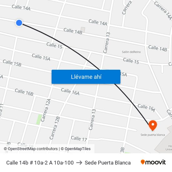 Calle 14b # 10a-2 A 10a-100 to Sede Puerta Blanca map