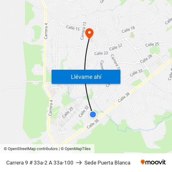 Carrera 9 # 33a-2 A 33a-100 to Sede Puerta Blanca map