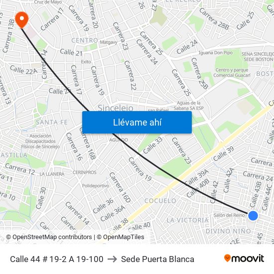 Calle 44 # 19-2 A 19-100 to Sede Puerta Blanca map