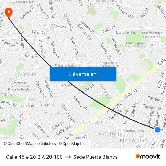 Calle 45 # 20-2 A 20-100 to Sede Puerta Blanca map