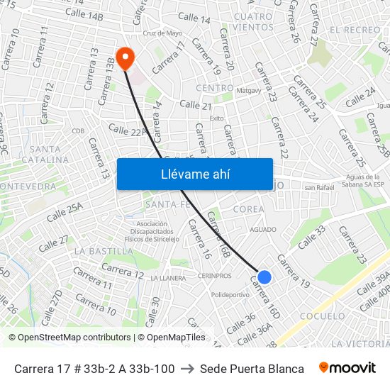 Carrera 17 # 33b-2 A 33b-100 to Sede Puerta Blanca map