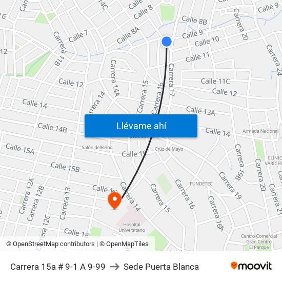 Carrera 15a # 9-1 A 9-99 to Sede Puerta Blanca map