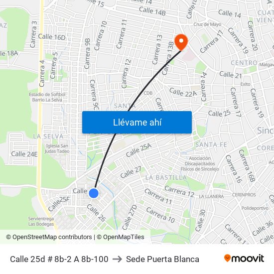 Calle 25d # 8b-2 A 8b-100 to Sede Puerta Blanca map