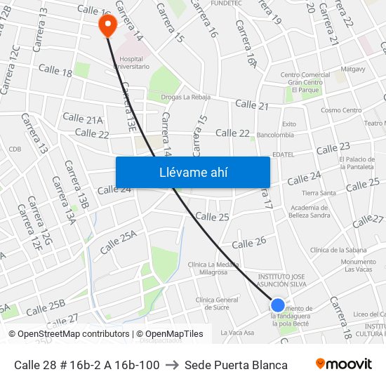 Calle 28 # 16b-2 A 16b-100 to Sede Puerta Blanca map