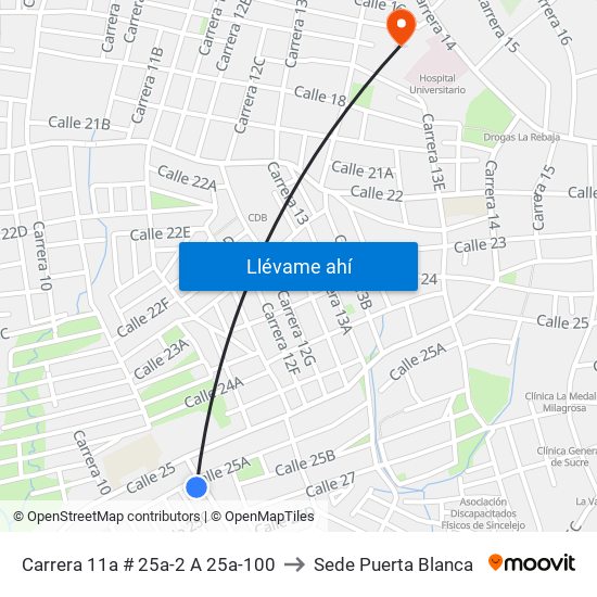 Carrera 11a # 25a-2 A 25a-100 to Sede Puerta Blanca map