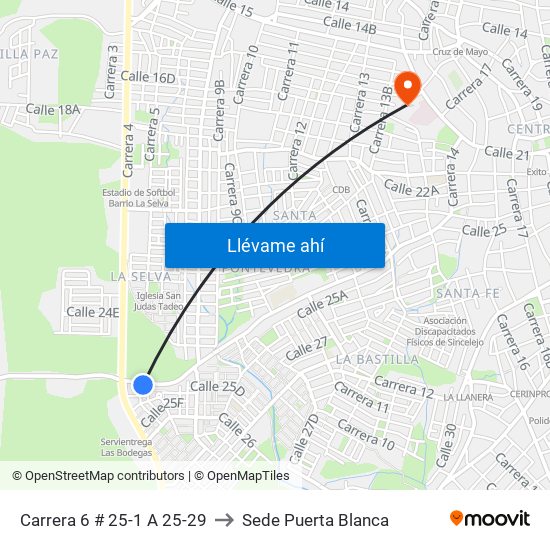 Carrera 6 # 25-1 A 25-29 to Sede Puerta Blanca map