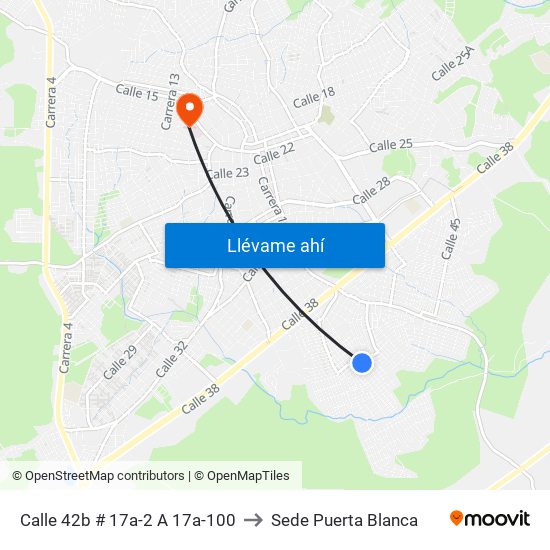 Calle 42b # 17a-2 A 17a-100 to Sede Puerta Blanca map