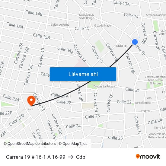 Carrera 19 # 16-1 A 16-99 to Cdb map