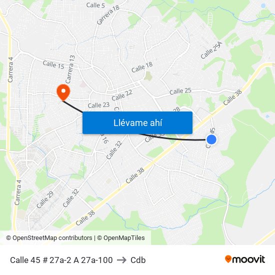 Calle 45 # 27a-2 A 27a-100 to Cdb map