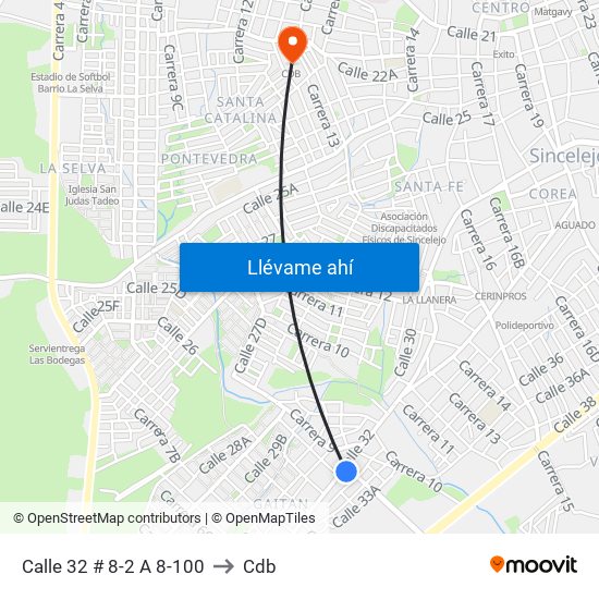 Calle 32 # 8-2 A 8-100 to Cdb map