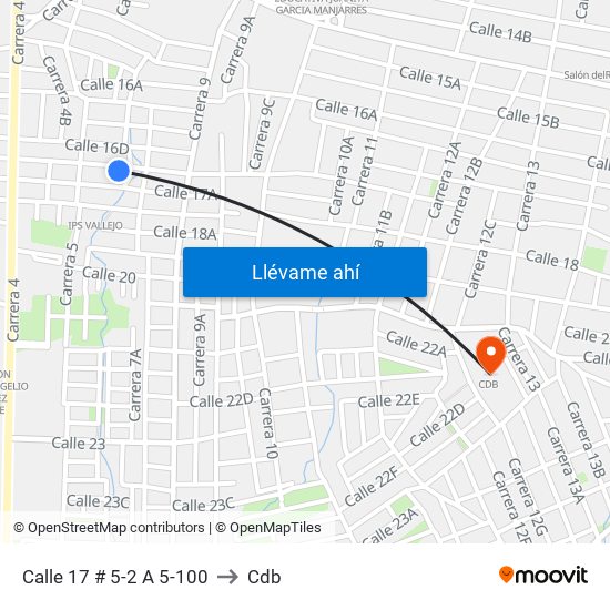 Calle 17 # 5-2 A 5-100 to Cdb map