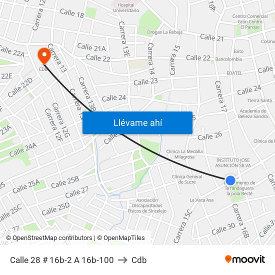 Calle 28 # 16b-2 A 16b-100 to Cdb map