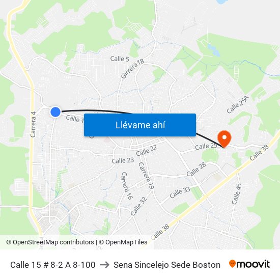 Calle 15 # 8-2 A 8-100 to Sena Sincelejo Sede Boston map