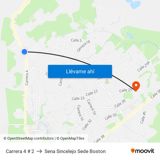 Carrera 4 # 2 to Sena Sincelejo Sede Boston map