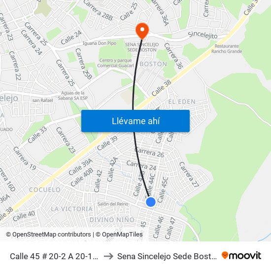 Calle 45 # 20-2 A 20-100 to Sena Sincelejo Sede Boston map