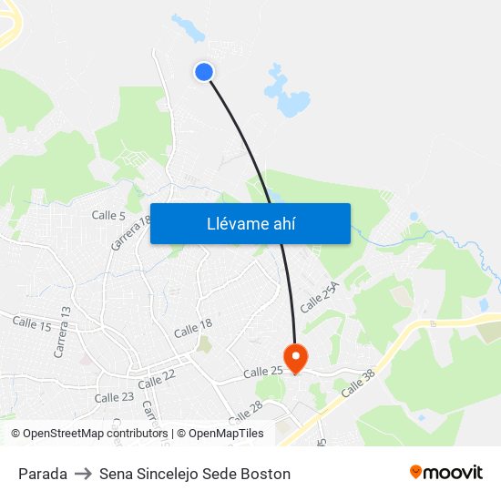 Parada to Sena Sincelejo Sede Boston map