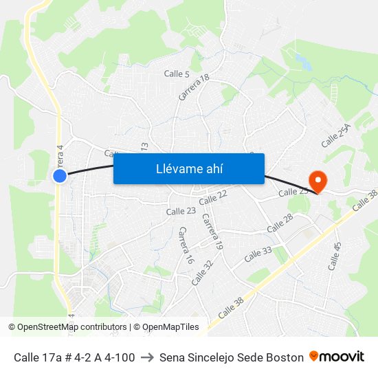 Calle 17a # 4-2 A 4-100 to Sena Sincelejo Sede Boston map