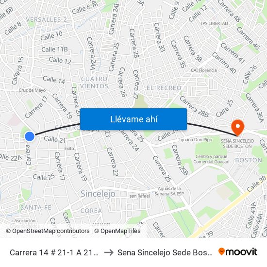 Carrera 14 # 21-1 A 21-51 to Sena Sincelejo Sede Boston map