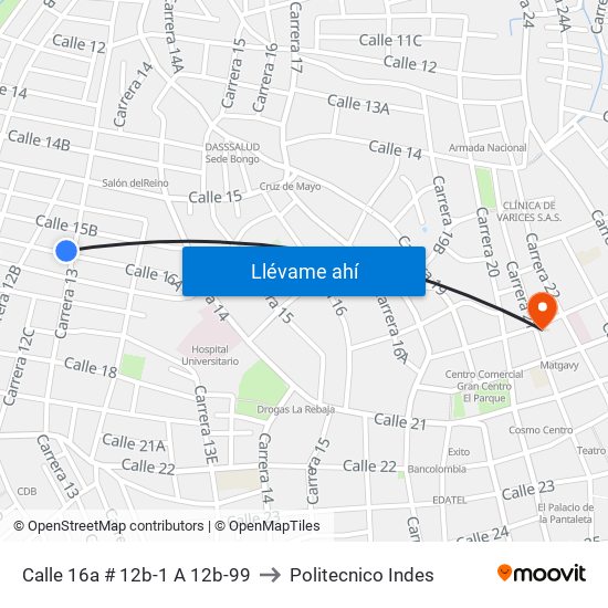 Calle 16a # 12b-1 A 12b-99 to Politecnico Indes map