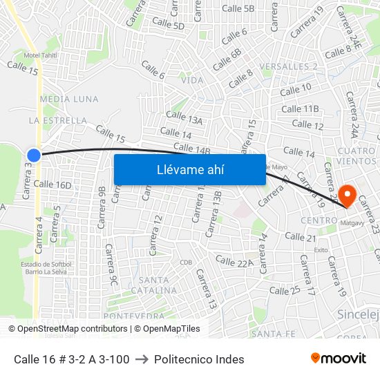 Calle 16 # 3-2 A 3-100 to Politecnico Indes map