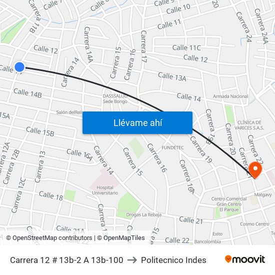 Carrera 12 # 13b-2 A 13b-100 to Politecnico Indes map