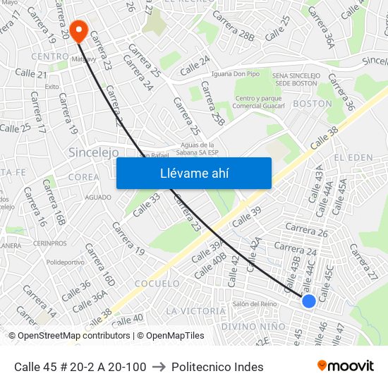 Calle 45 # 20-2 A 20-100 to Politecnico Indes map